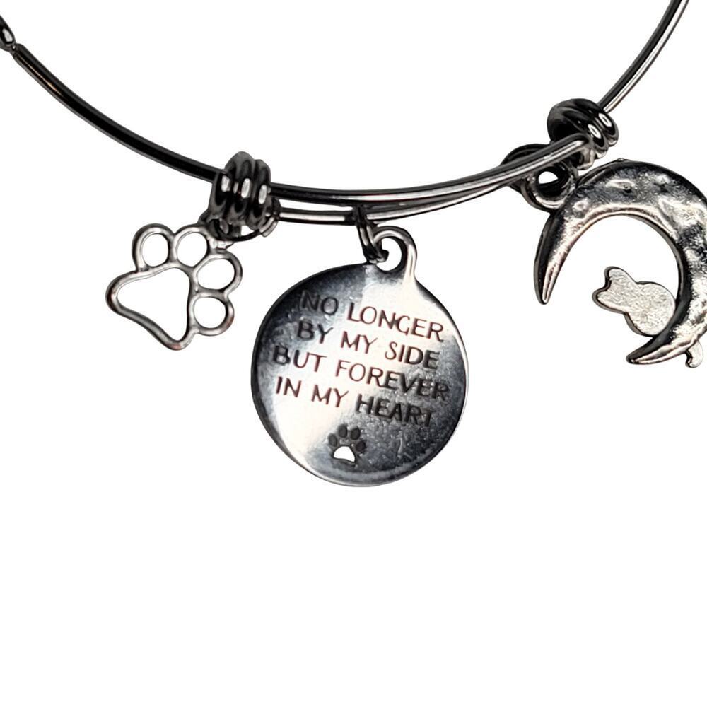 Forever in my Heart cat womens charm bracelet silver‎ tone memory tribute loss